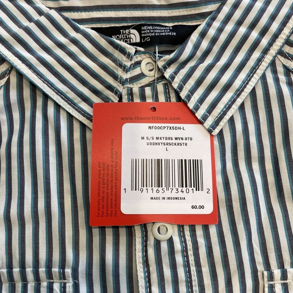 NWTThe North Face‎ Shirt Mens Large Outdoor Camp Snap Front Striped Short Sleeve